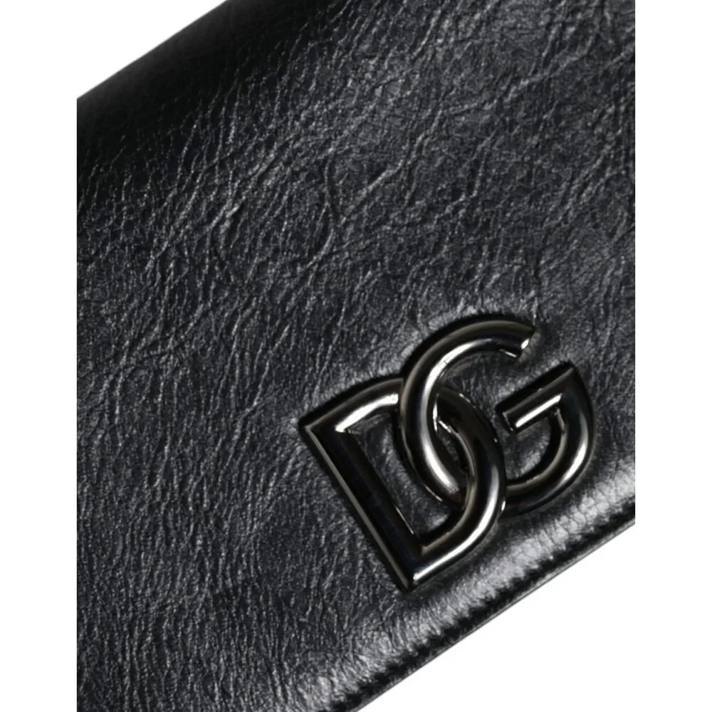 Dolce & Gabbana Black Leather DG Logo Bifold Card Slot Crossbody Bag - Picture 5 of 6